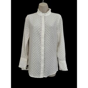Banana Republic Dillon Semi Sheer Ruffleshirt‎ XS Blouse Long Sleeve Ivory EUC